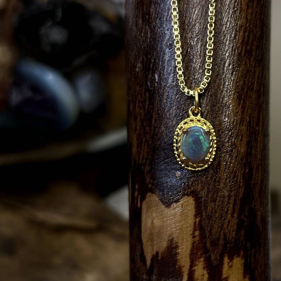 Supercilious Striated Lightning Ridge Opal Pendant Necklace 18” 1mm Box Chain - Picture 6 of 6